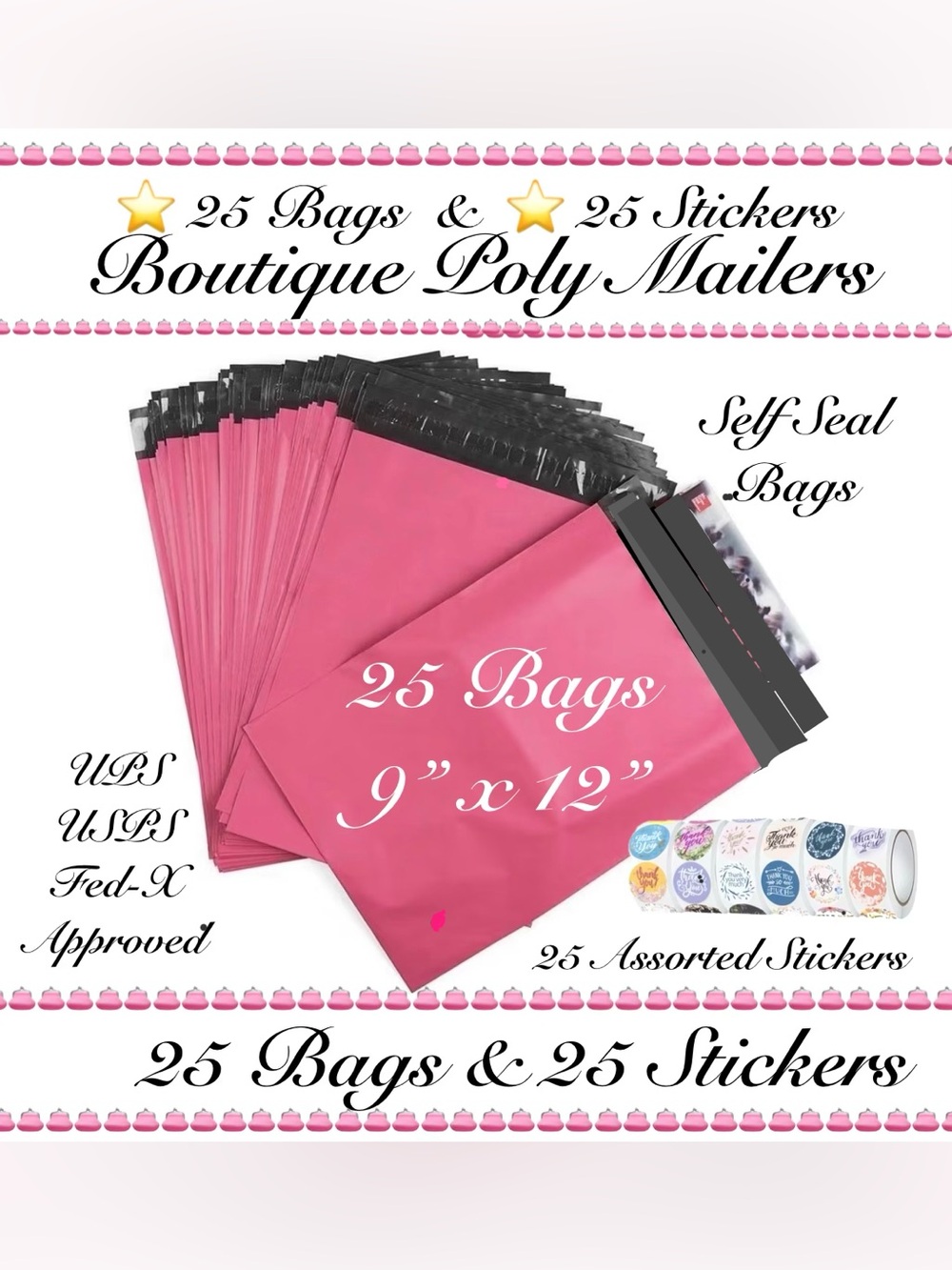 50pcs  Shipping Package 
25-Pink  Poly Mailers
25-Thank You Stickers ⭐️🆕⭐️